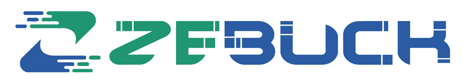 The logo of Zebuck, featuring the name 'ZEBUCK' with stylized letters in green and blue, and a dynamic design with motion effects.