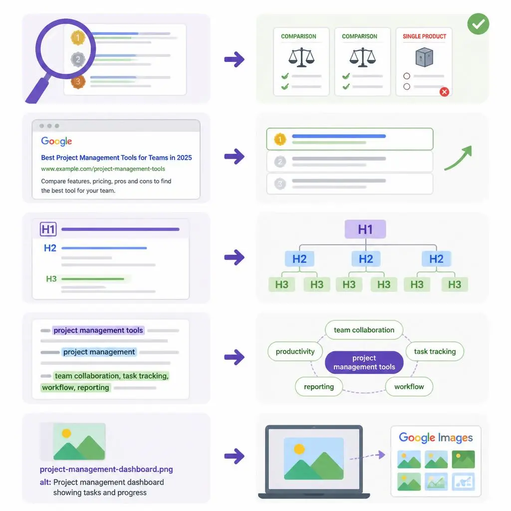 On-page SEO checklist for optimizing website content and rankings