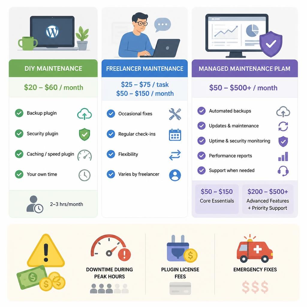 Website Maintenance Cost 2026 – DIY, Freelancer & Managed Plans Compared
