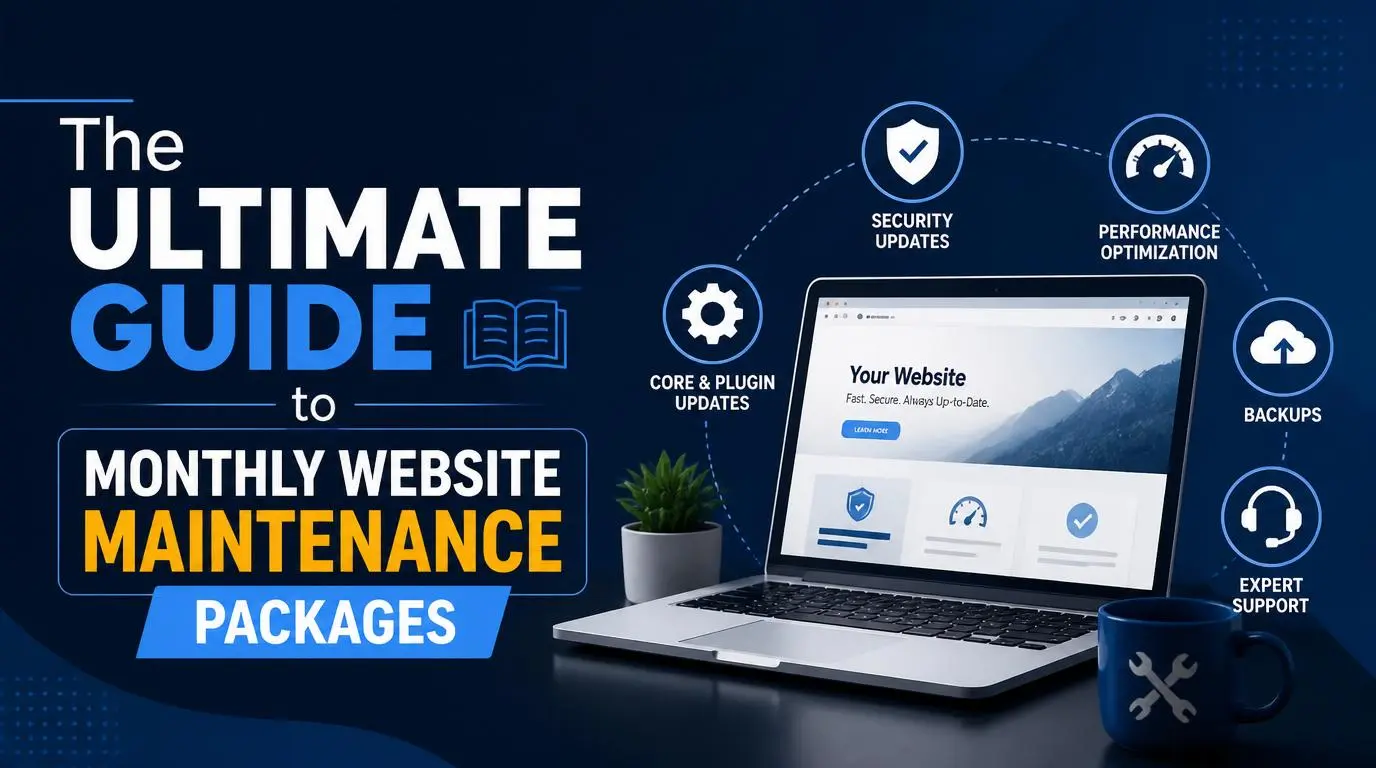Monthly website maintenance packages for WordPress websites with security, backups, updates, and performance optimization.